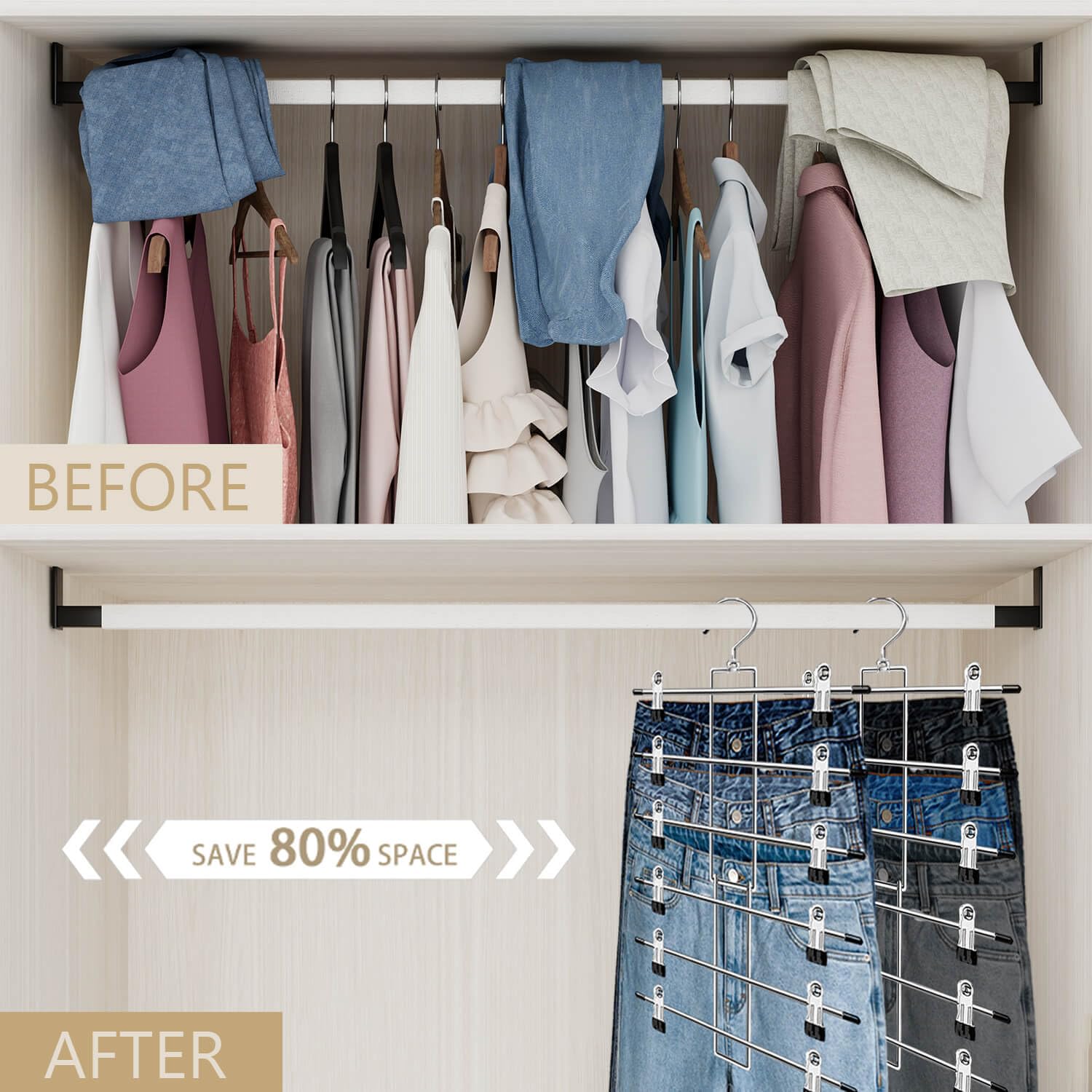 Lumigens 360 swivel hook pants hanger for easy access.