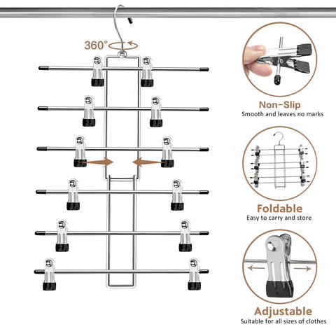 Lumigens collapsible design pant hangers fold flat for storage.
