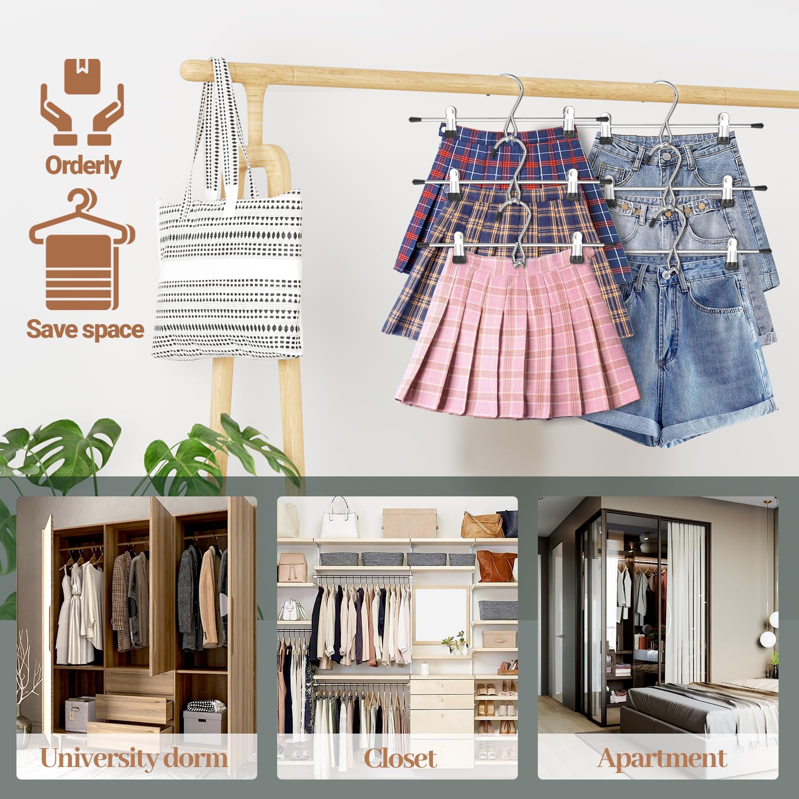 Lumigens durable metal pants hangers with soft rubber clips prevent damage.