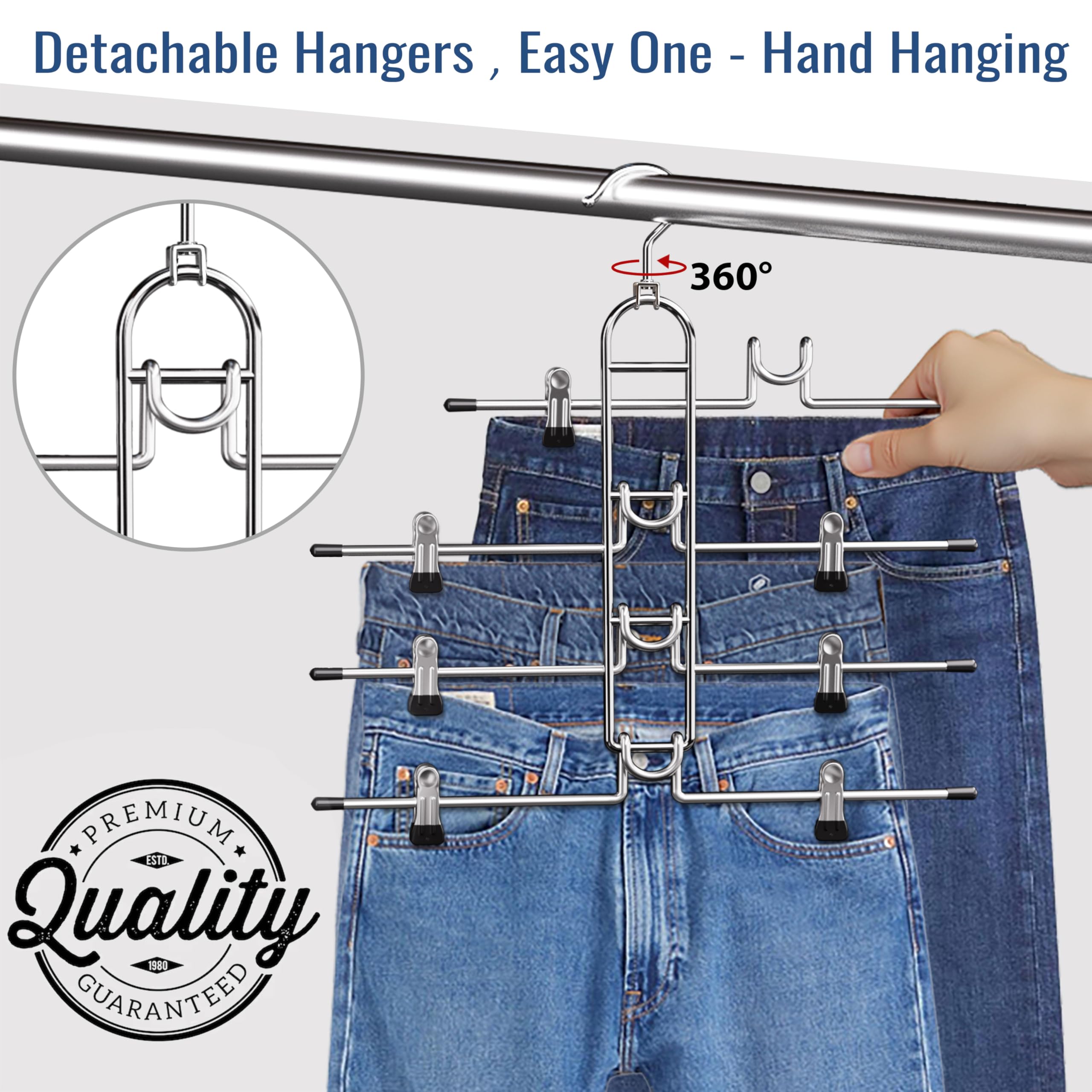 Lumigens hanger with detachable crossbar provides easy access to each item.