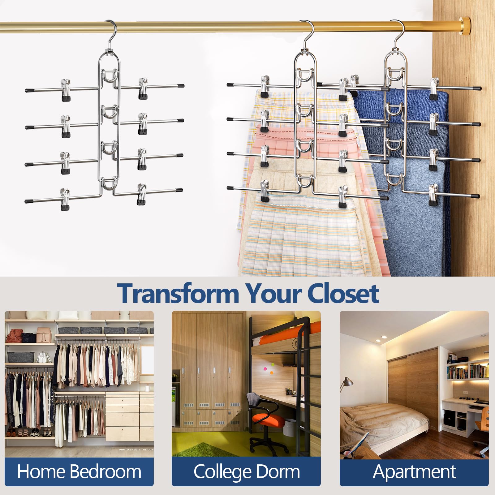 Lumigens dorm-friendly hangers help organize small bedrooms efficiently.