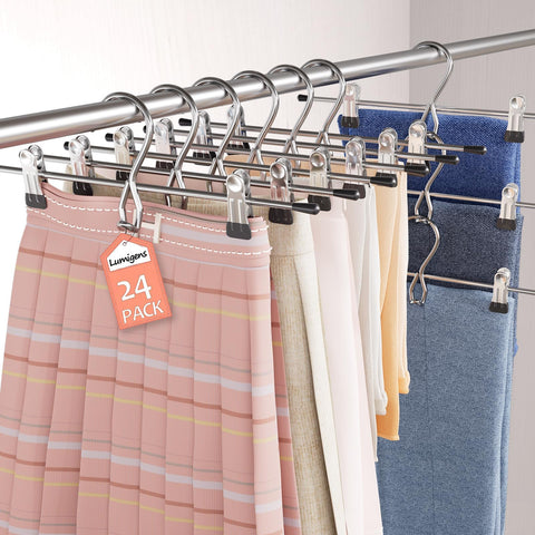 Lumigens pants hangers space-saving stackable design maximize vertical closet storage.