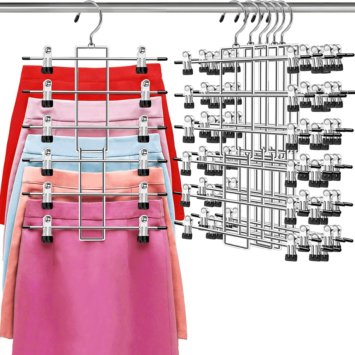 Lumigens pants hangers with clips 6-tier for organized closet storage.