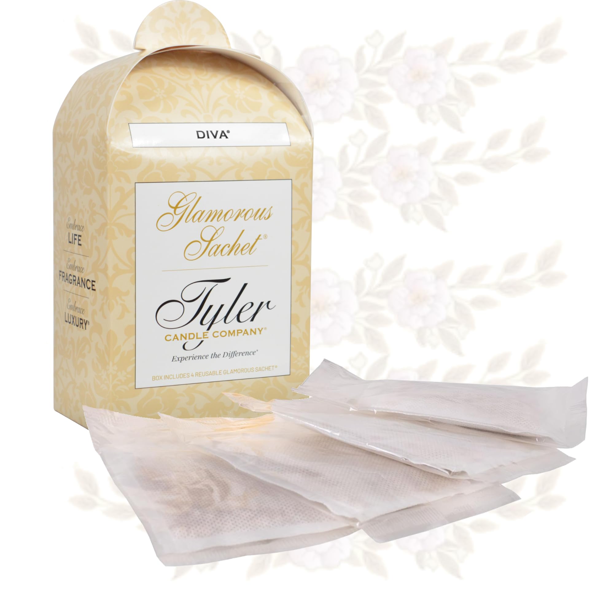 Lumintrail Tyler Candle Diva dryer sachet close-up shows Diva scent notes