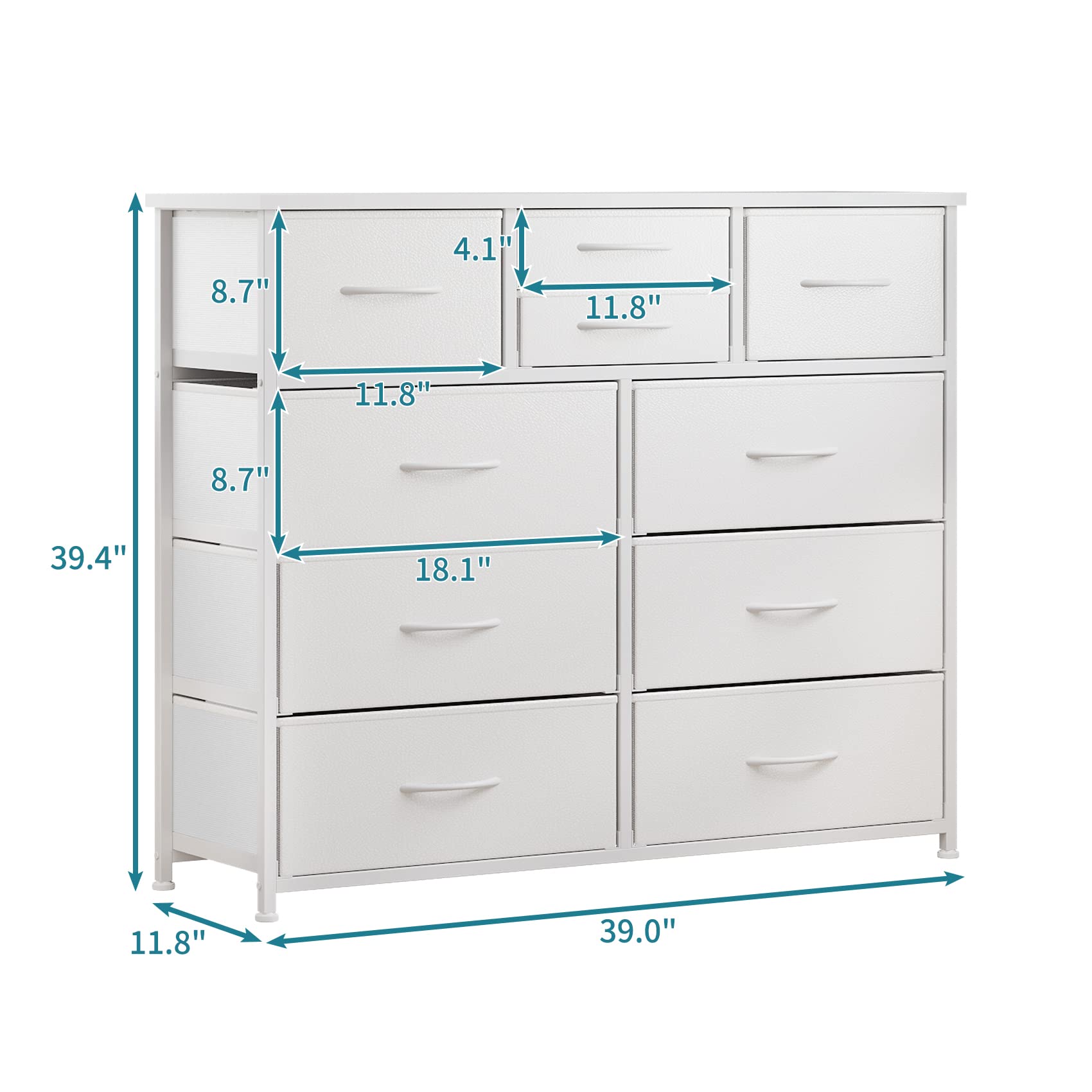 Lumtok 10-drawer dresser offers large deep drawers for bulky items.