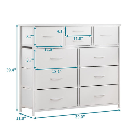 Lumtok 10-drawer dresser offers large deep drawers for bulky items.