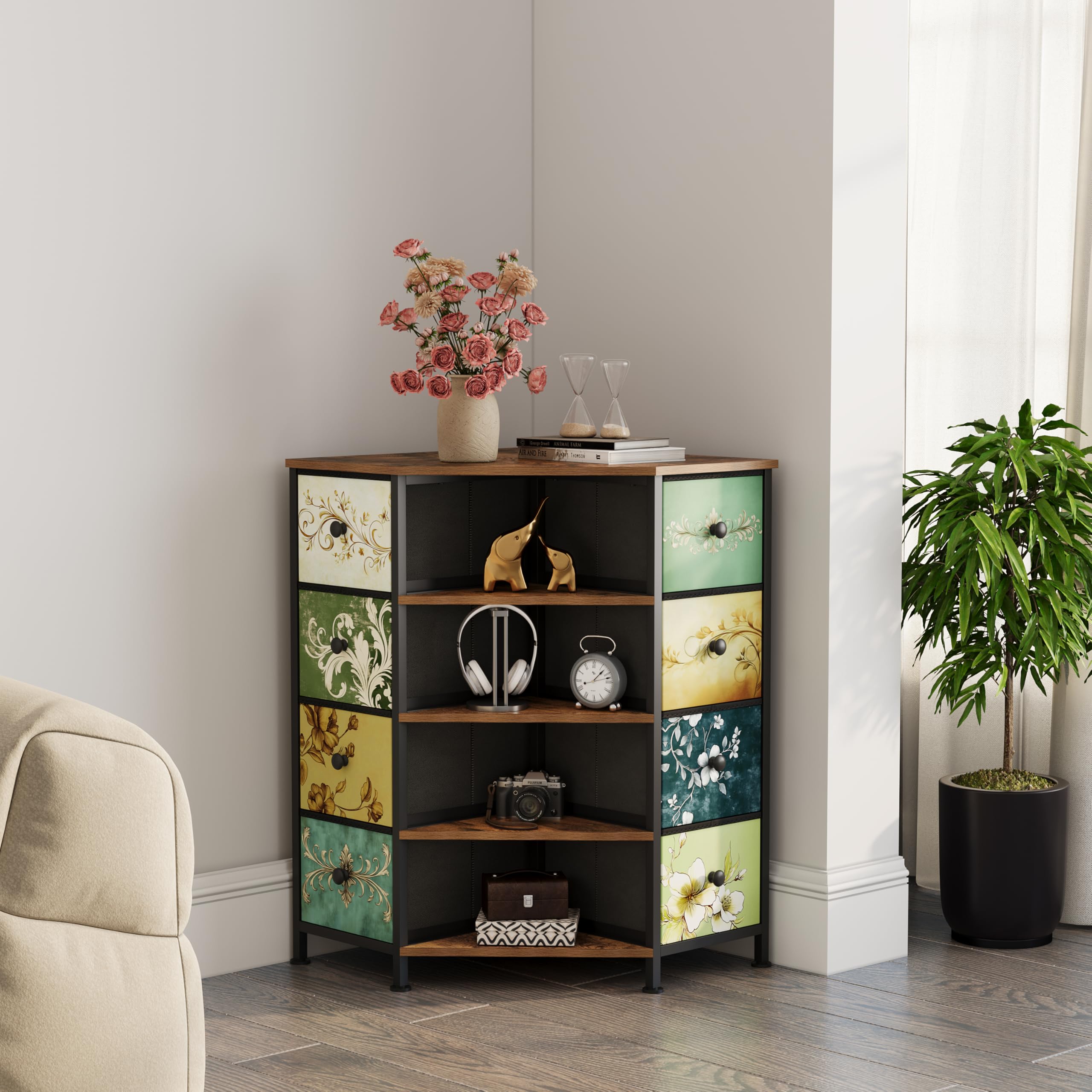 LUMTOK retro-pattern dresser, adding stylish charm while organizing essentials.