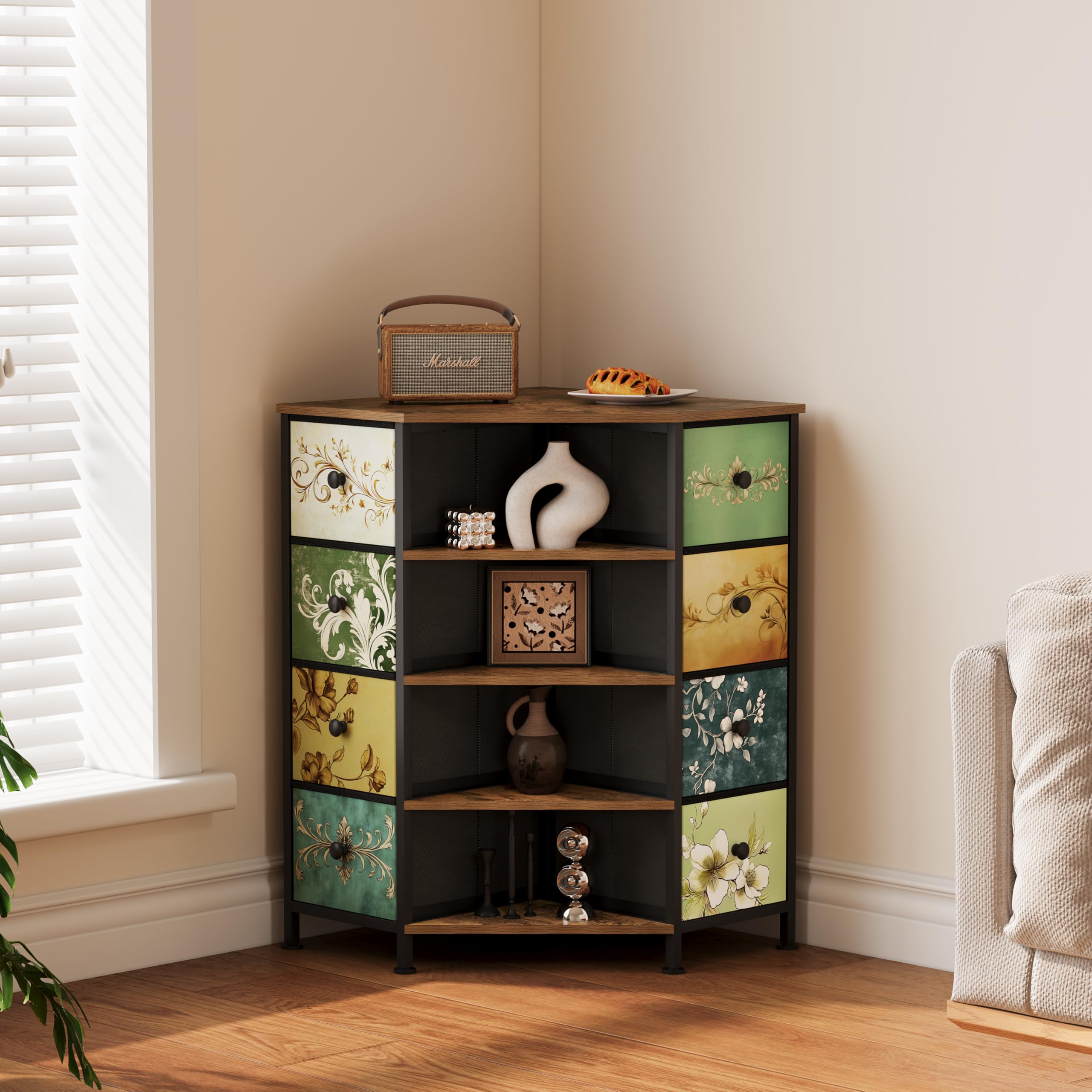 LUMTOK living room arrangement, combining storage with retro styling.
