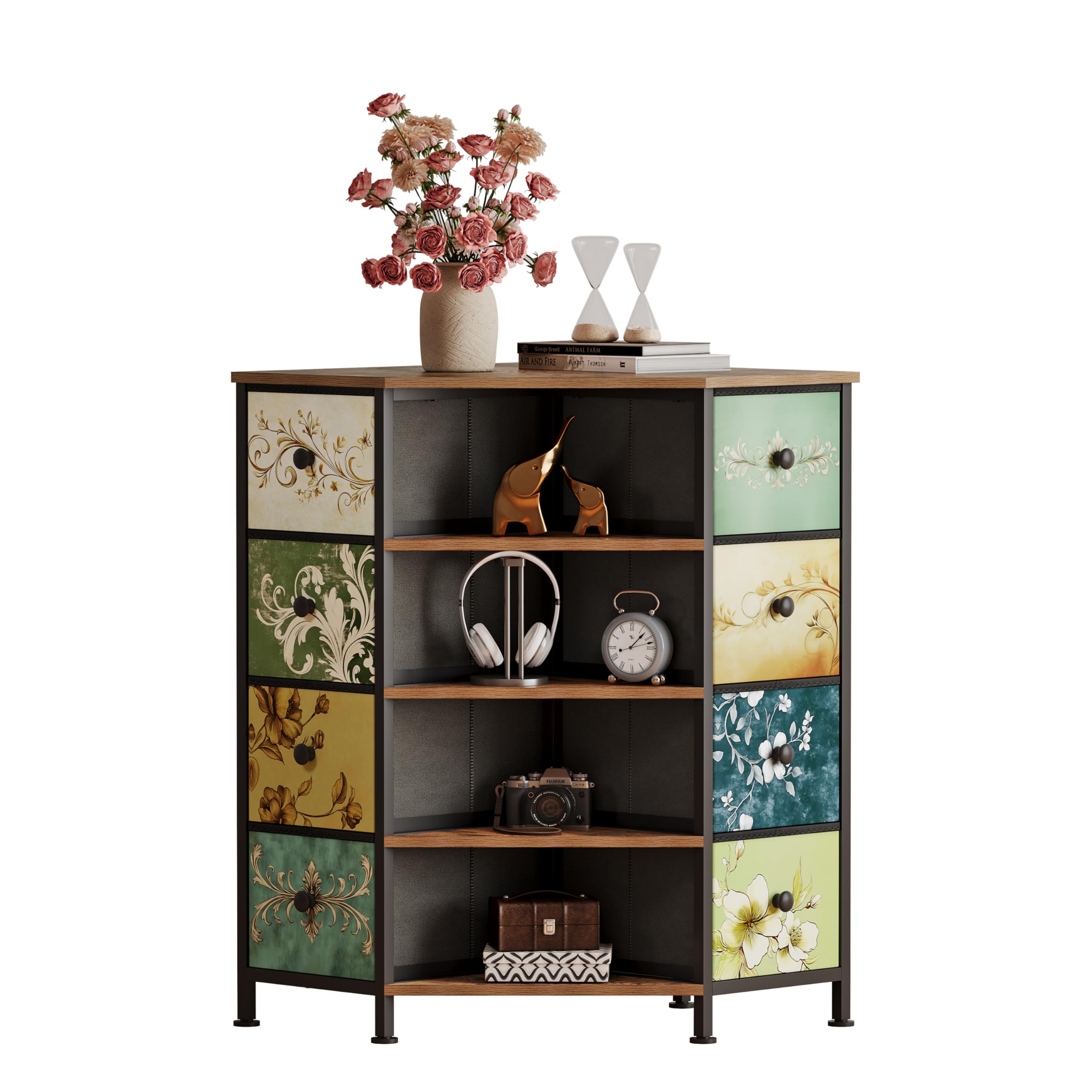 LUMTOK 8-drawer corner dresser top view, highlighting space-saving storage in a compact room.