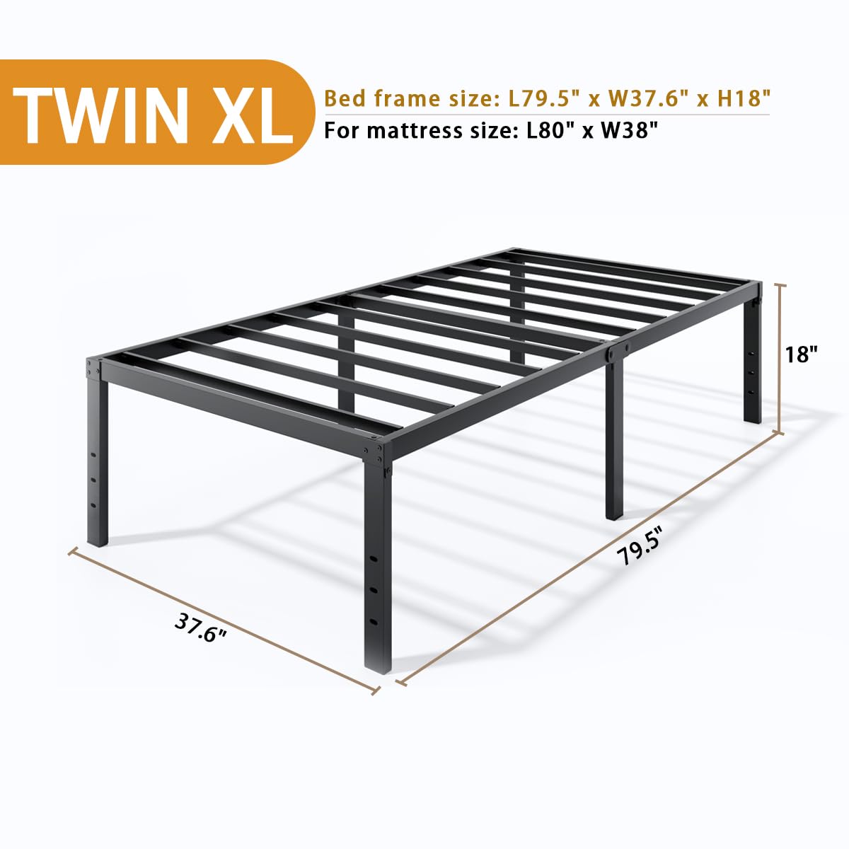LUMUNANCE bed frame at 18-inch height with ample under-bed clearance