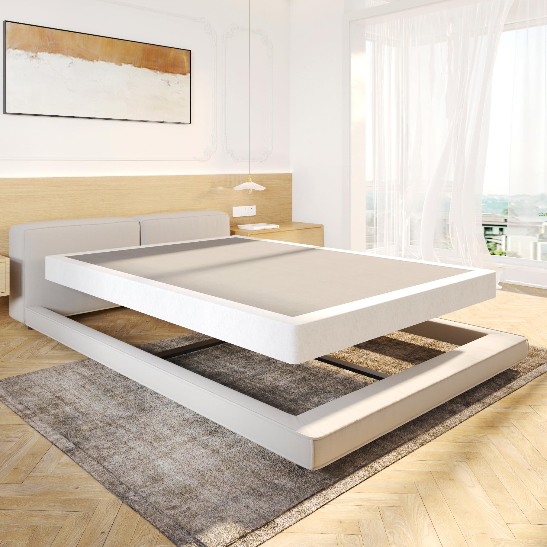 LUMUNANCE box spring queen five-inch height—low-profile foundation that fits most bed frames.