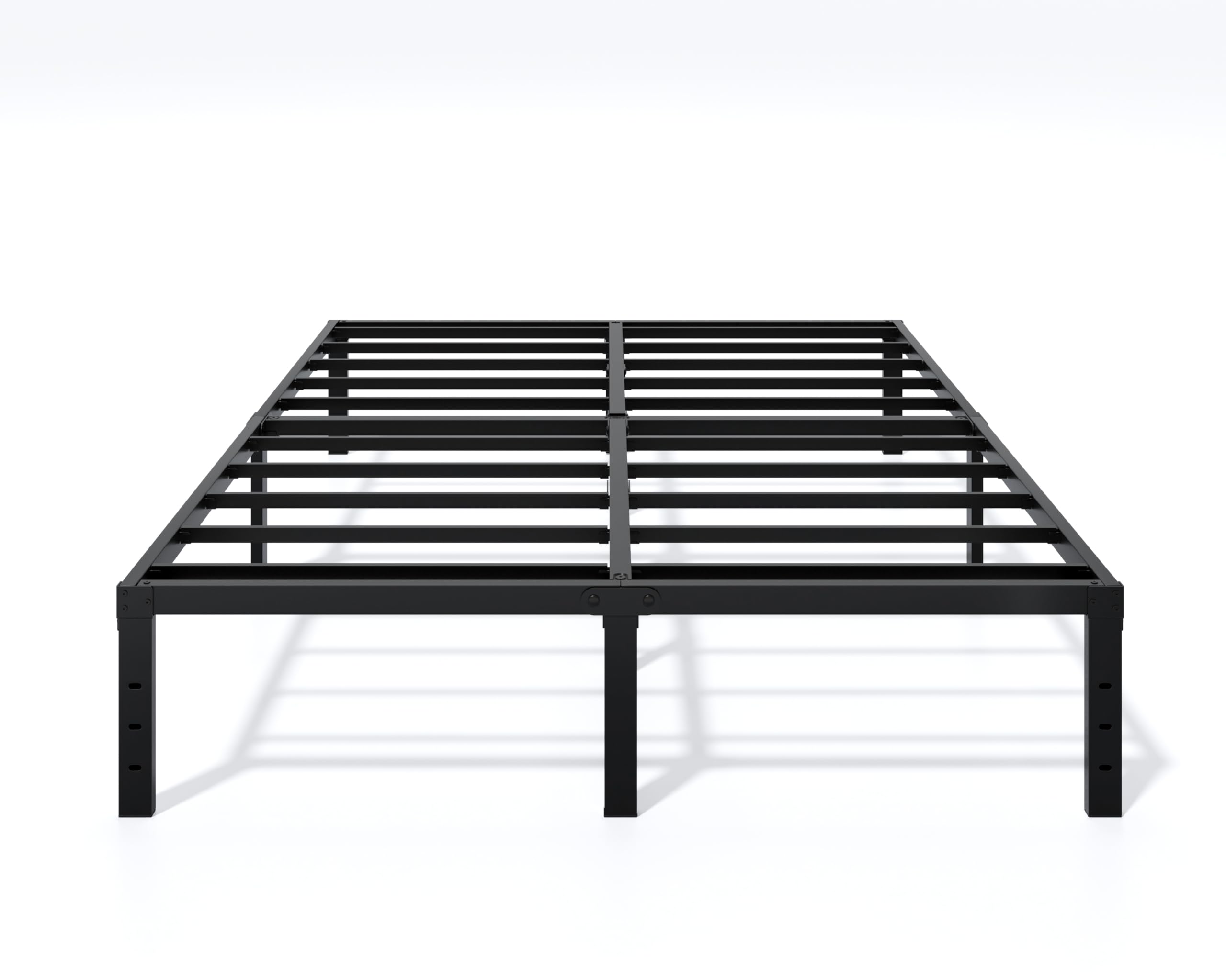 LUMUNANCE cal king bed frame front view highlighting sturdy foundation for durable, box-spring-free mattress support.