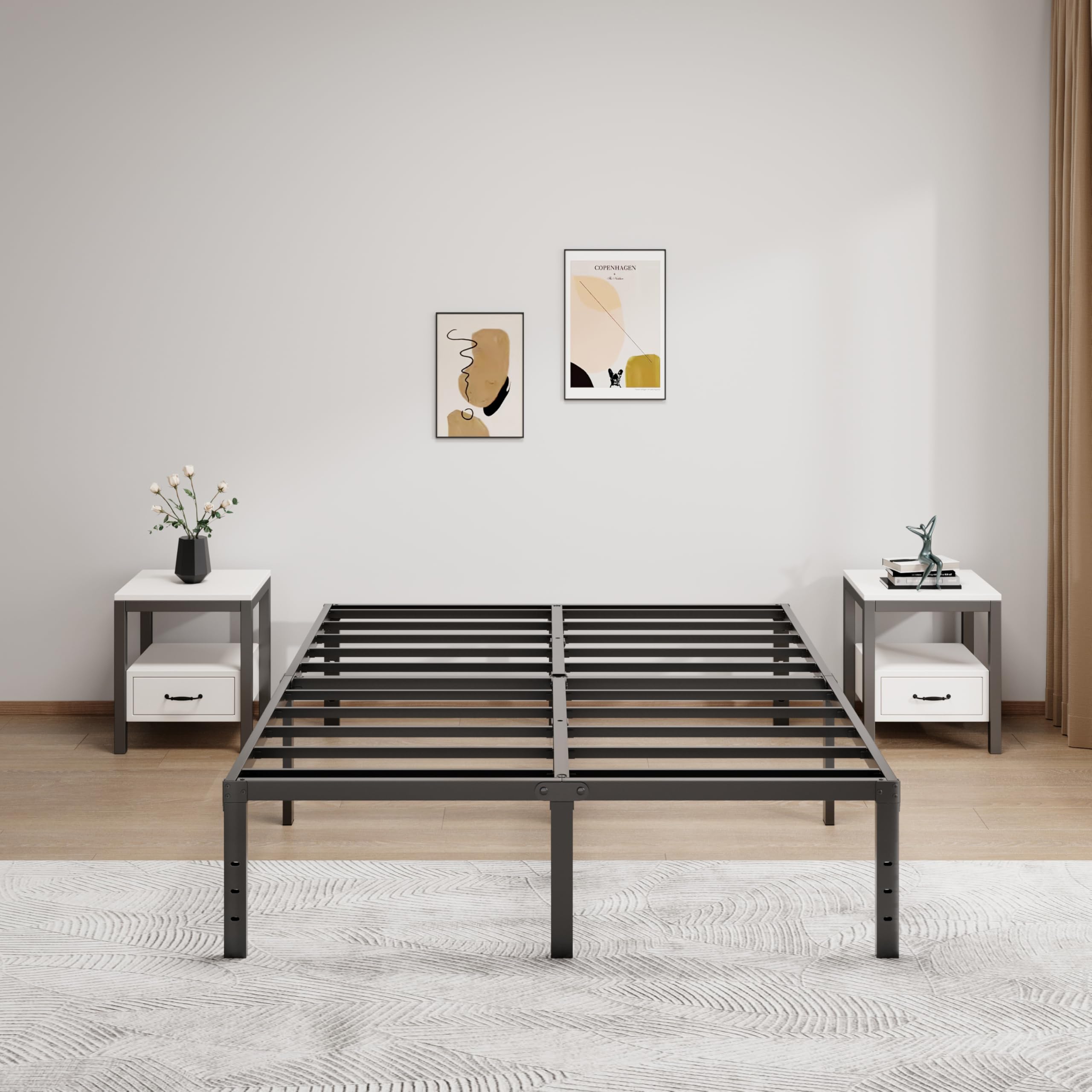 Lumunance full bed frame 16-inch bedroom scene showcases modern style and organized space