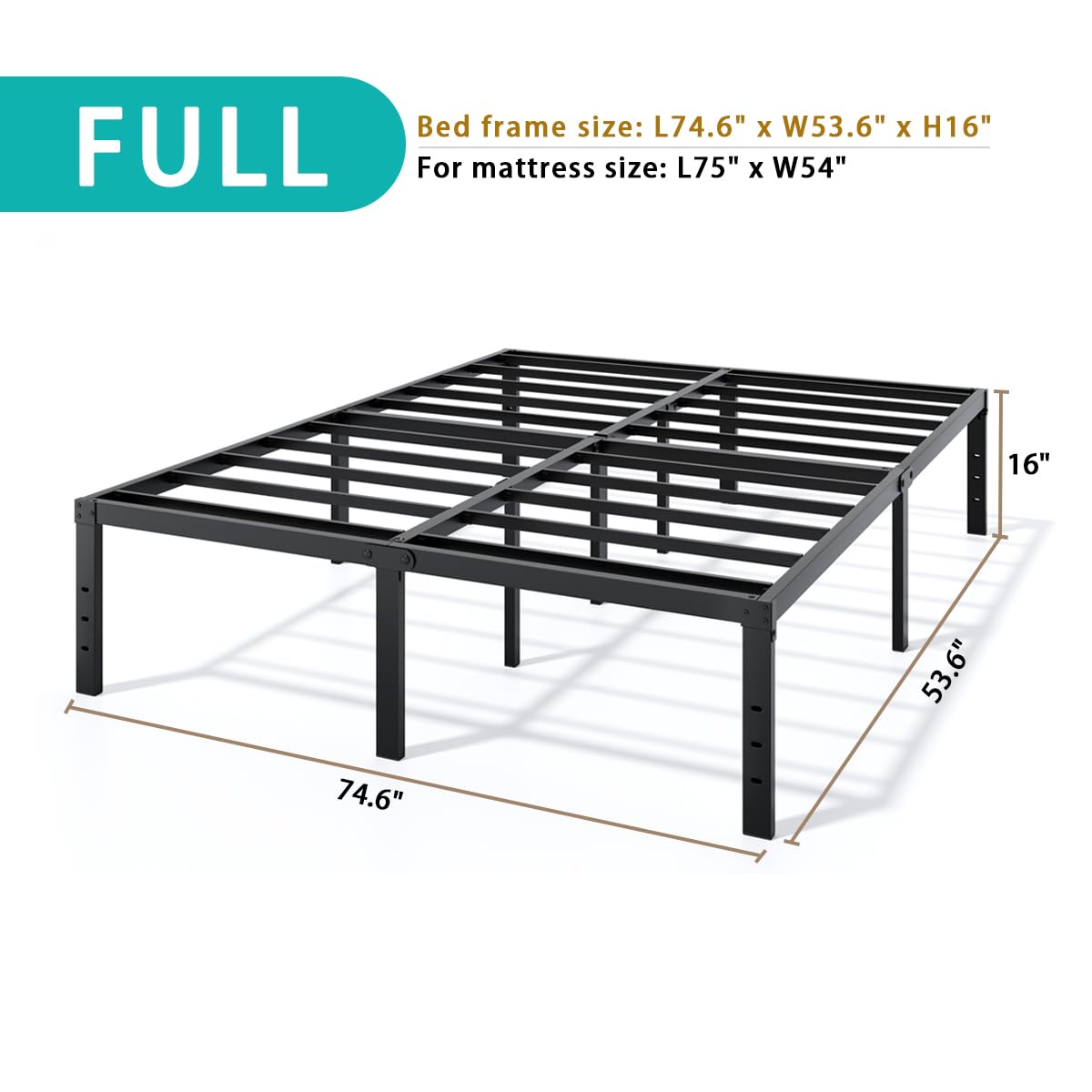 Lumunance full bed frame 16-inch under-bed storage highlights extra space for linens and shoes