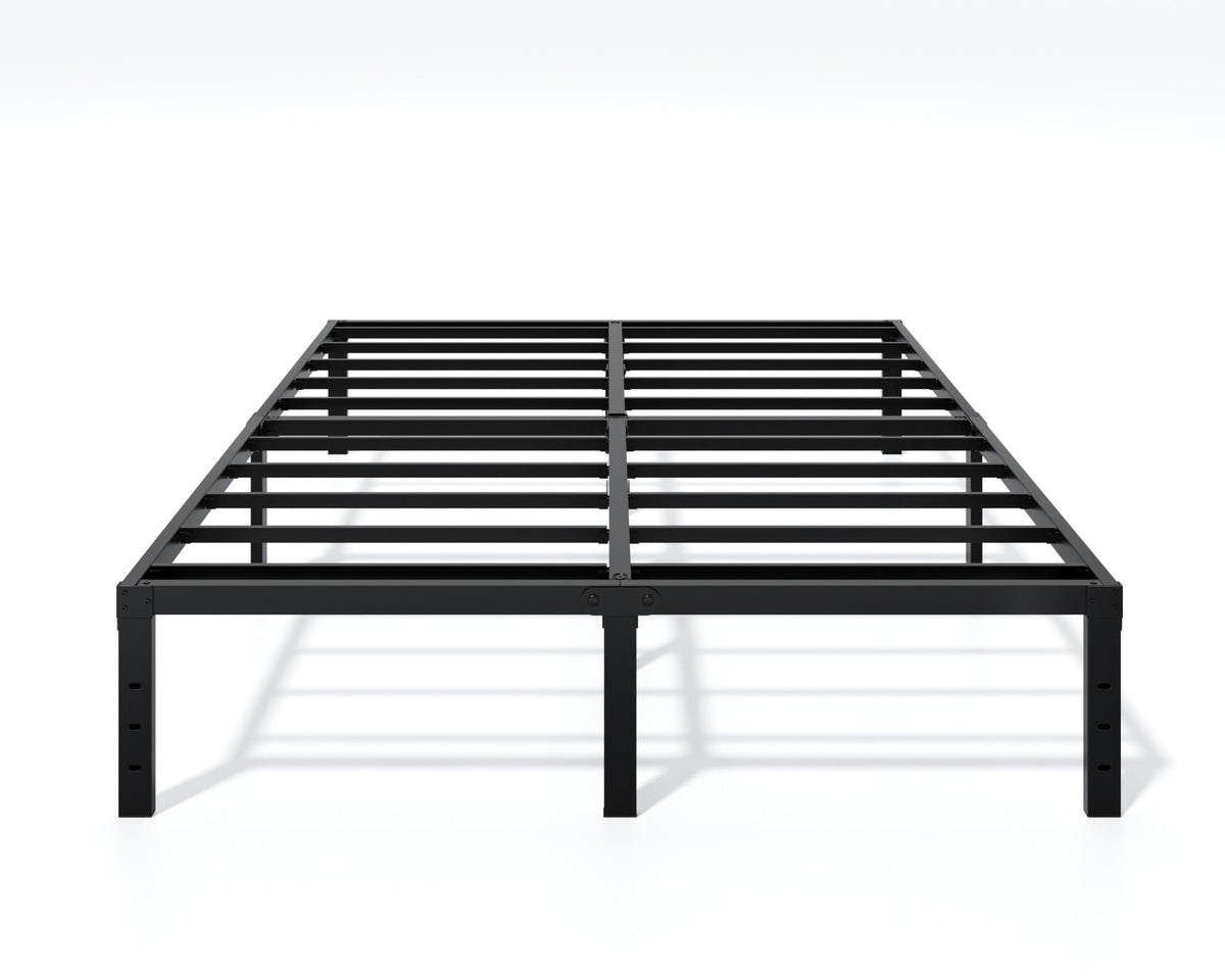 Lumunance full-size metal bed frame side view with sleek minimalist design