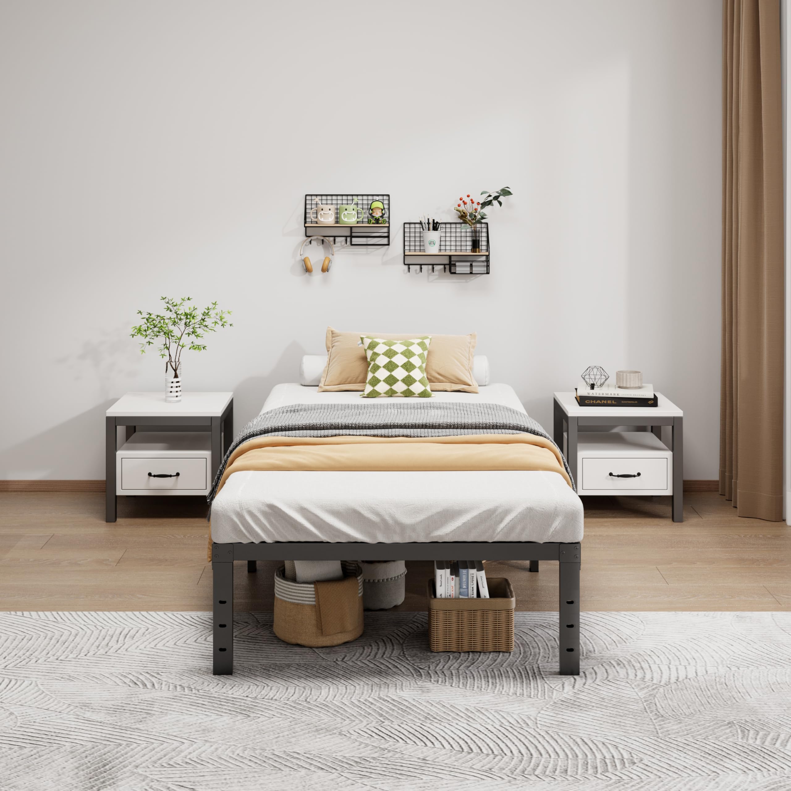 LUMUNANCE metal bed frame no box spring required for simple mattress setup.