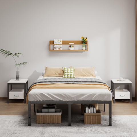 LUMUNANCE queen bed frame no box spring saves setup steps.