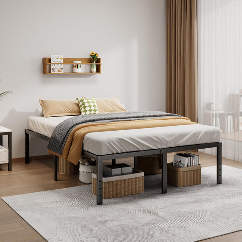 LUMUNANCE queen bed under-bed storage reveals extra space for keeping essentials neatly.