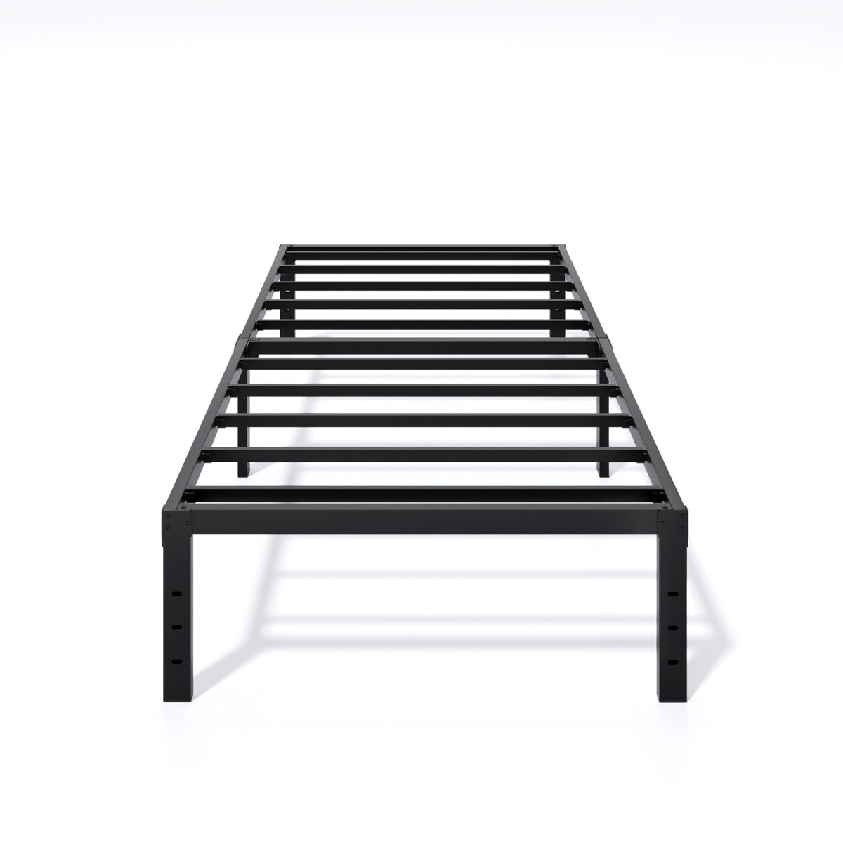LUMUNANCE twin bed frame front view with 14-inch clearance for ample underbed storage