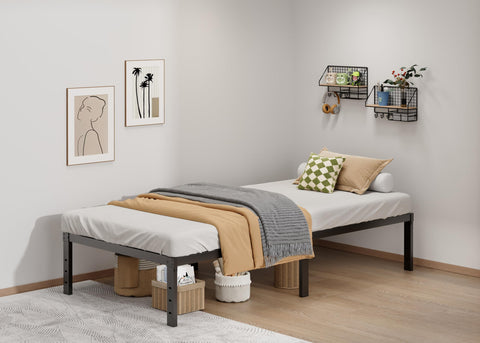 LUMUNANCE twin bed frame side view shows sturdy metal construction and smooth finish