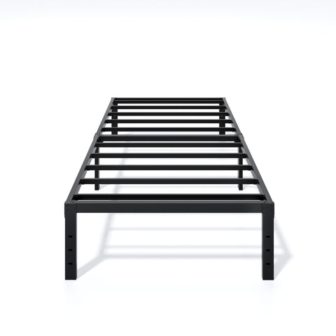 LUMUNANCE twin-xl bed frame side profile reveals slim, sturdy metal design.