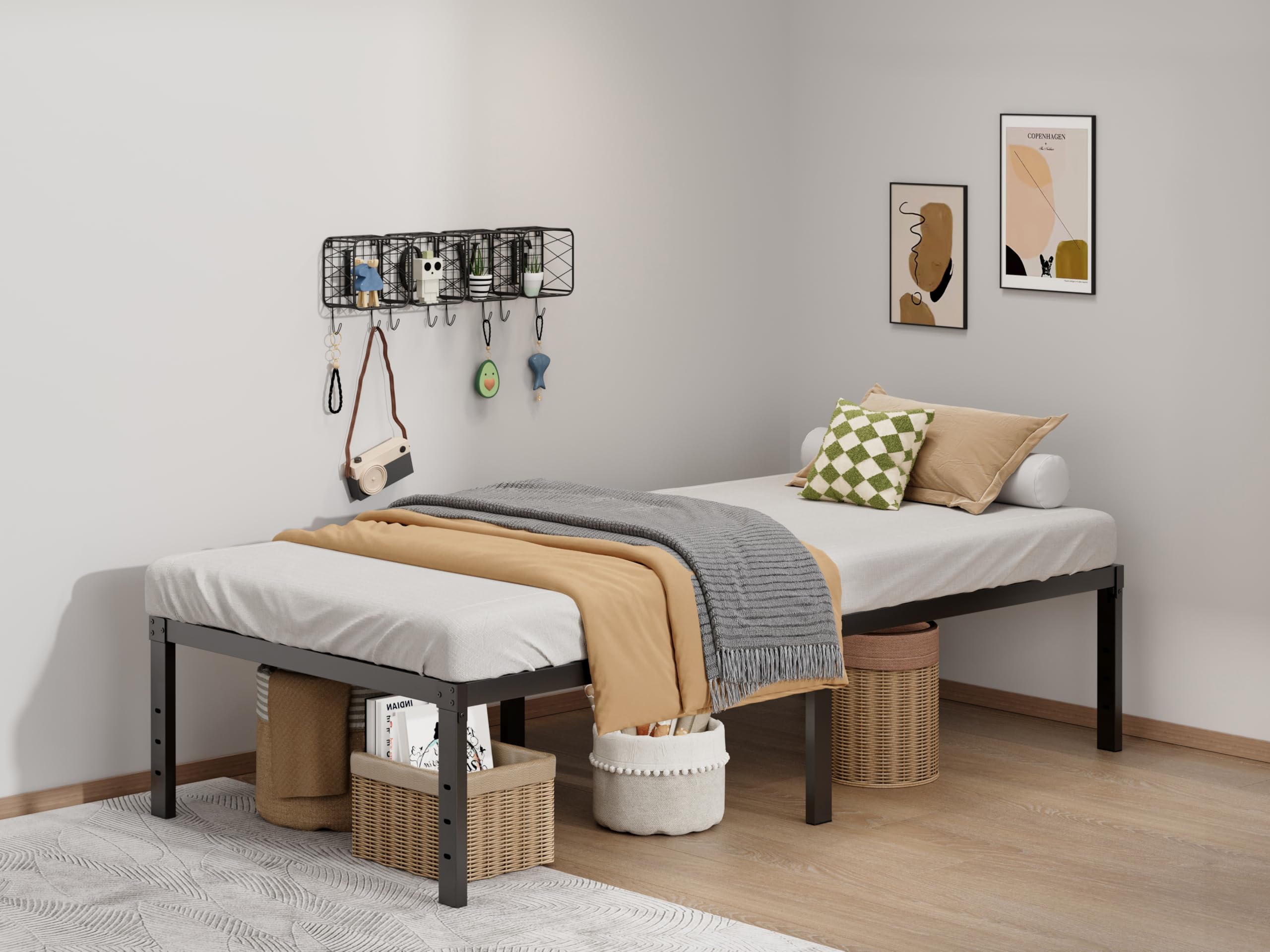 Lumunance Twin XL metal bed frame front view showing sturdy, quiet sleep foundation