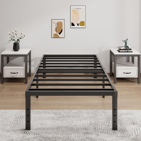 Lumunance Twin XL metal bed frame side view highlighting slim profile and underbed storage potential