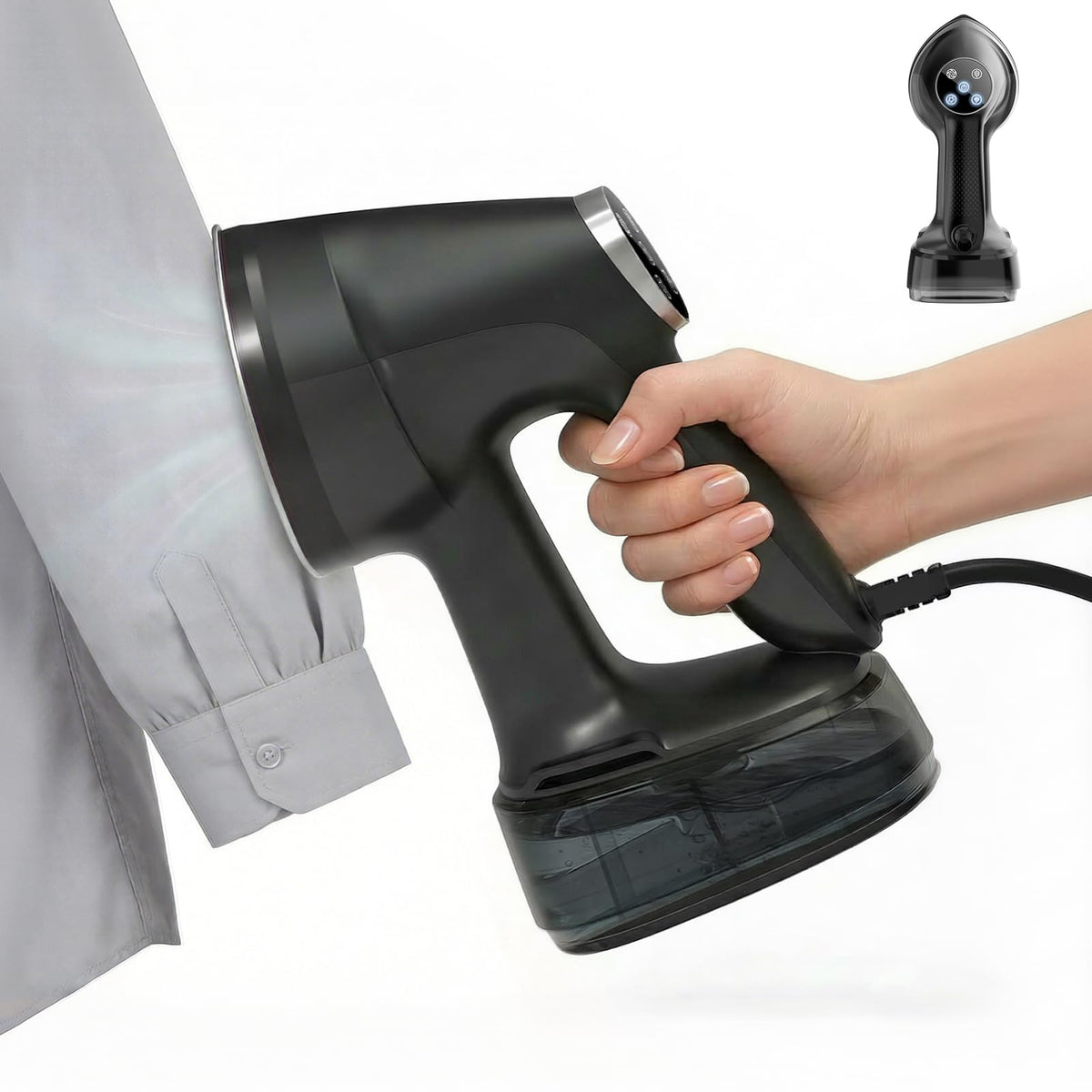 Lunapurr vacuum steamer clamps fabric securely for precise ironing.