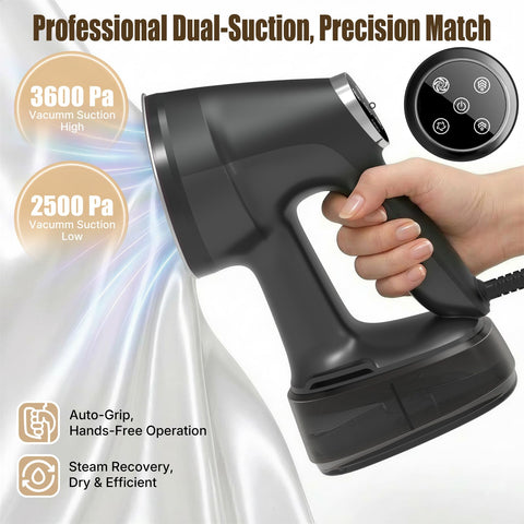 Lunapurr anti-leak steam system provides stable, spill-free wrinkles removal.
