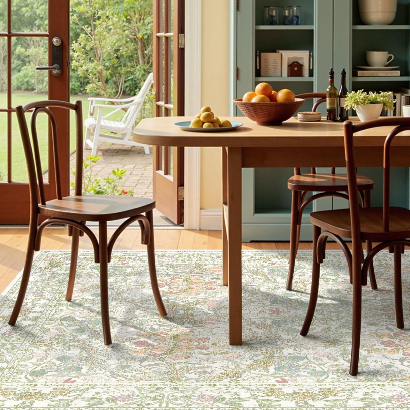 Lunasun non-slip backing detail ensures secure placement on wood floors.