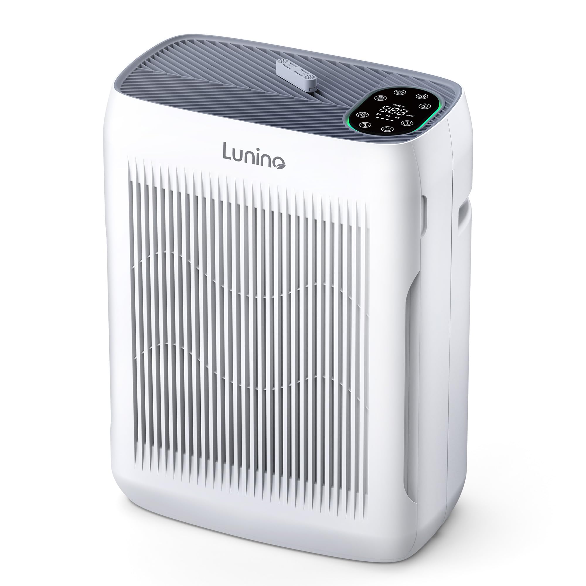 LUNINO air purifier large room front view showing scale and 3000 ft² coverage