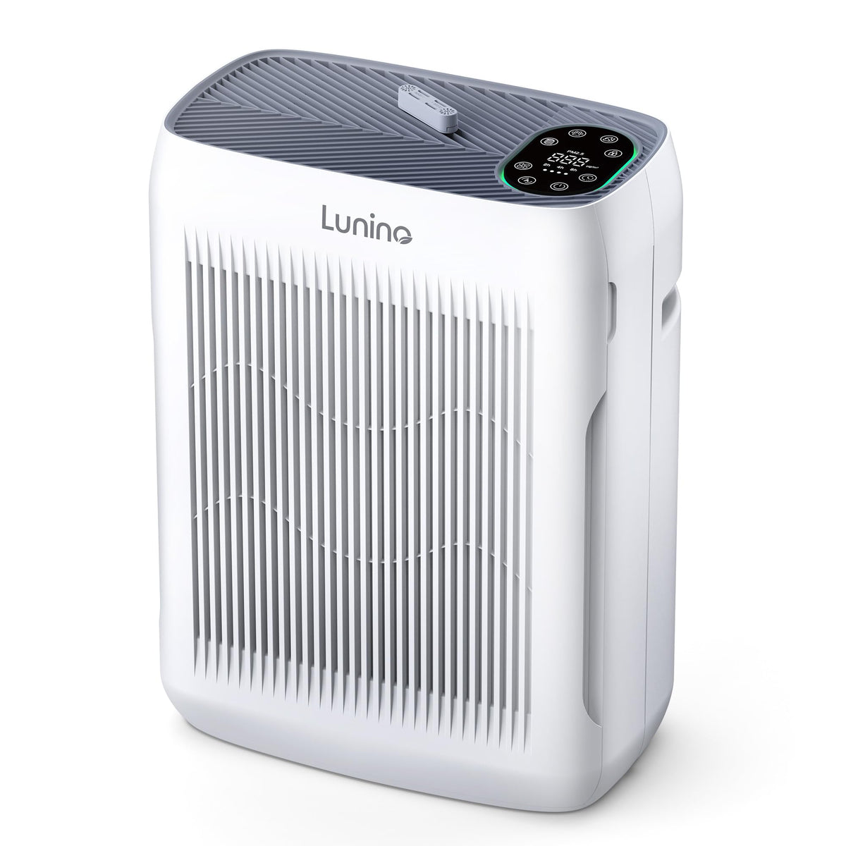 LUNINO air purifier large room front view showing scale and 3000 ft² coverage