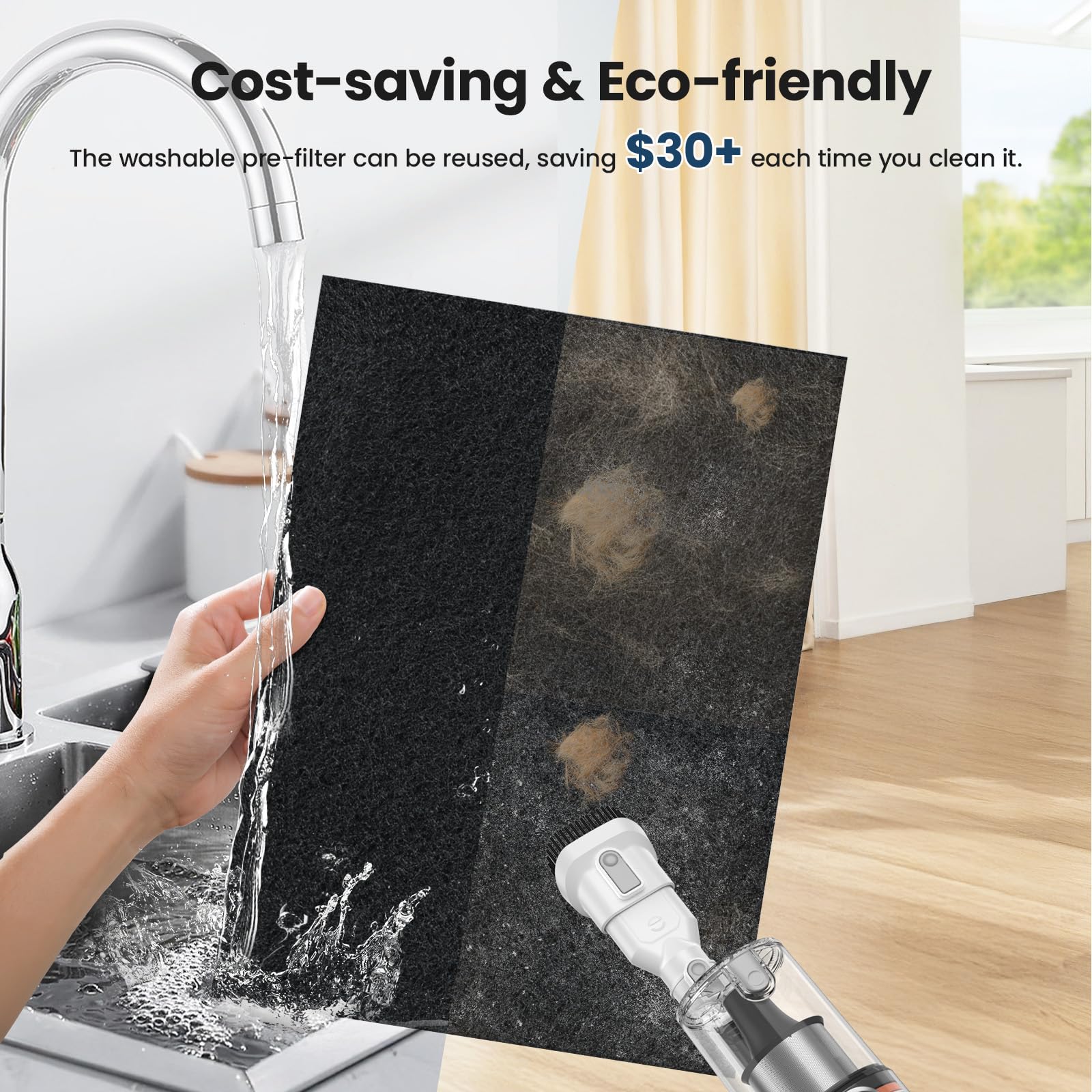 LUNINO washable pre-filter keeps maintenance costs low