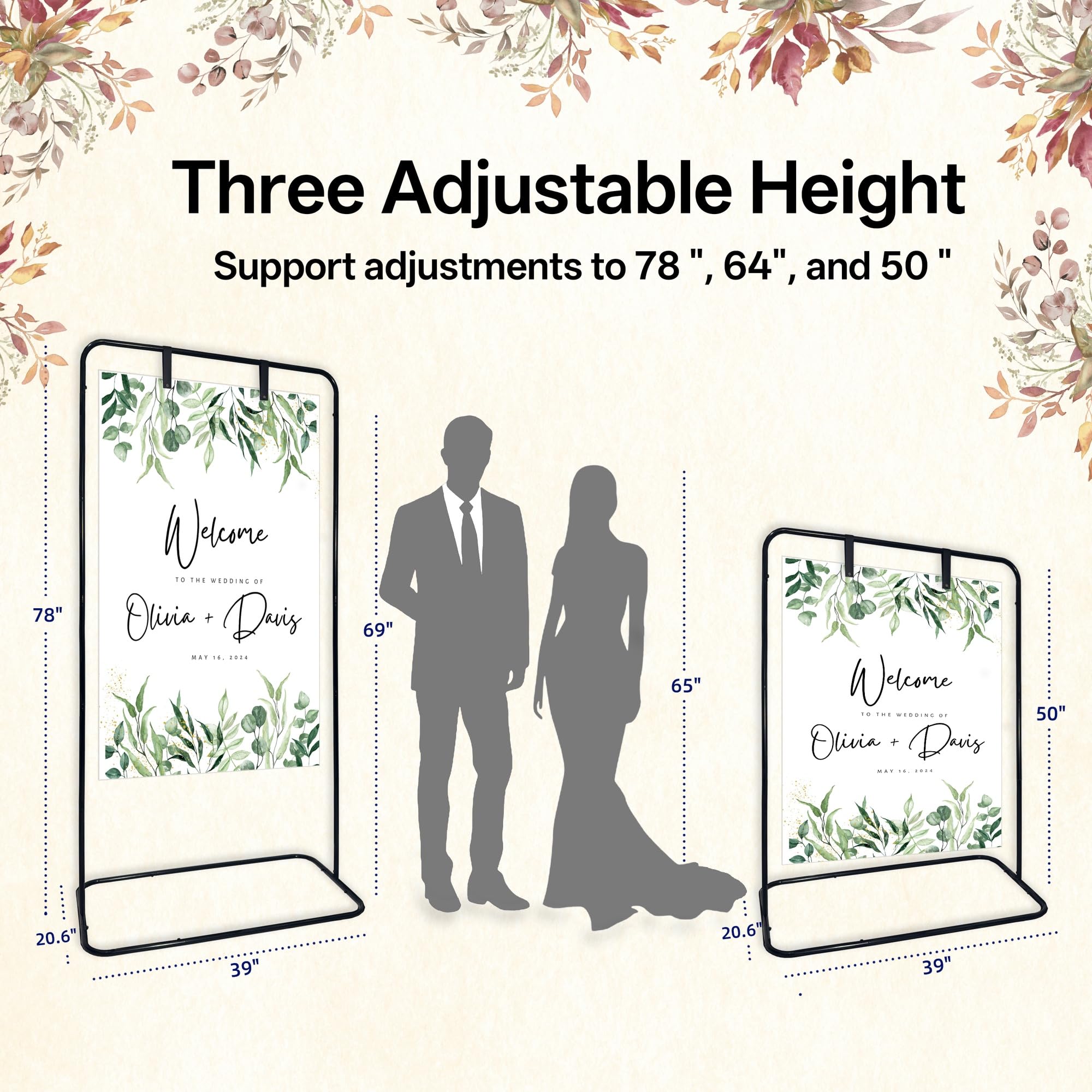 Lunirith welcome sign stand 64-inch height for indoor ceremonies