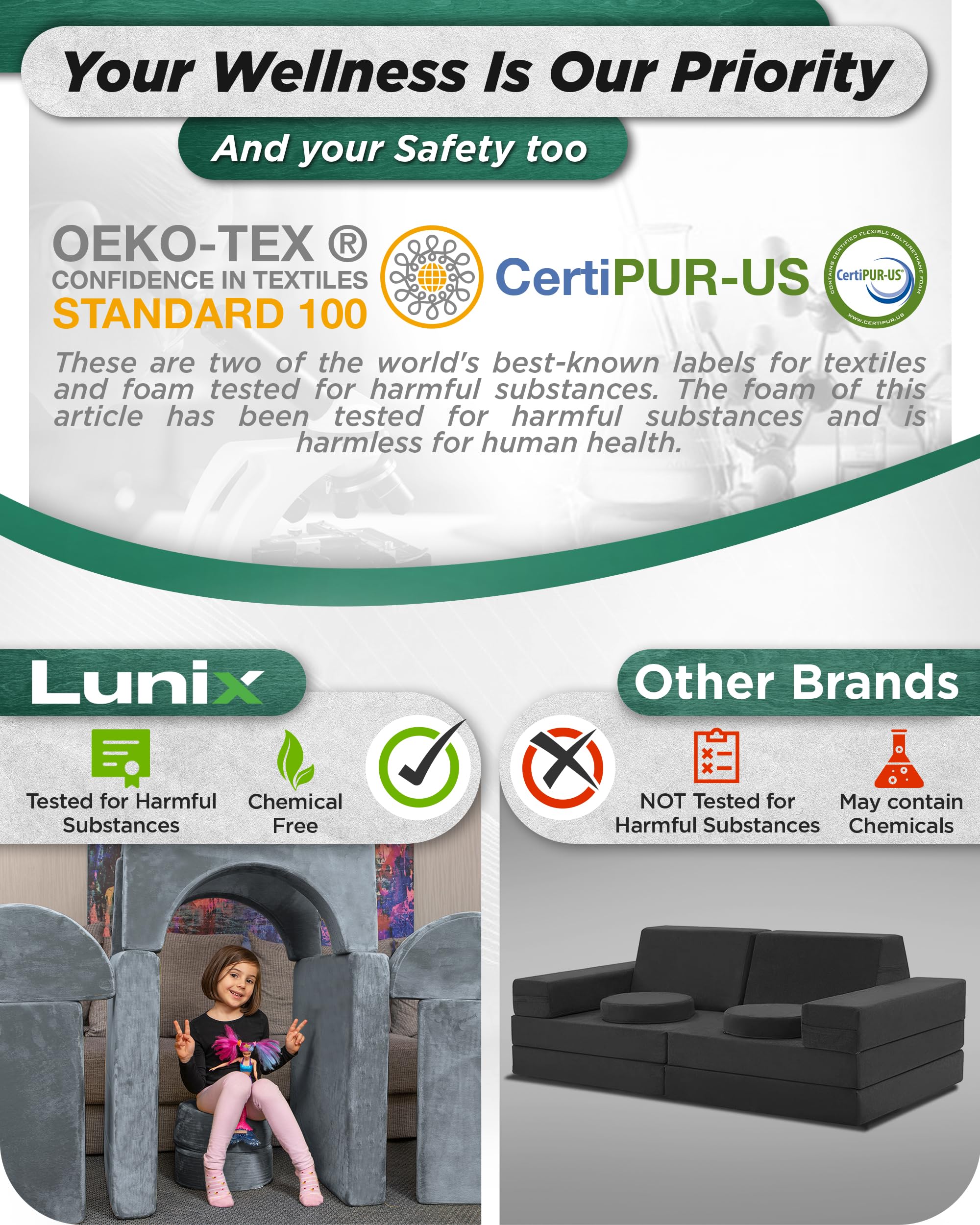 Lunix LX15 couch assembled in a bright playroom invites everyday creativity.