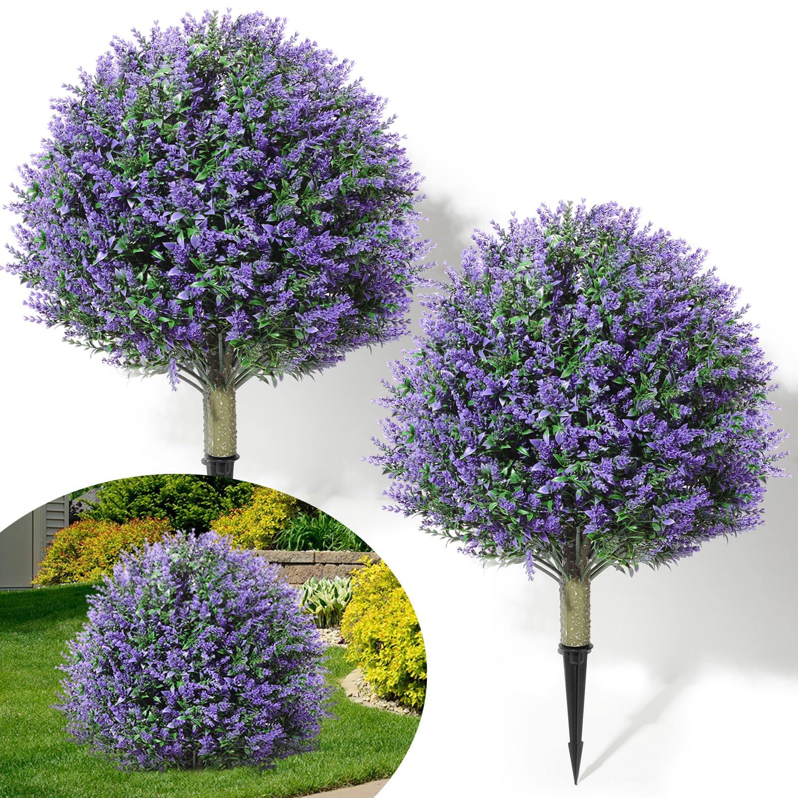 Lunmon topiary balls 24in purple-rose with ground spike for easy outdoor installation