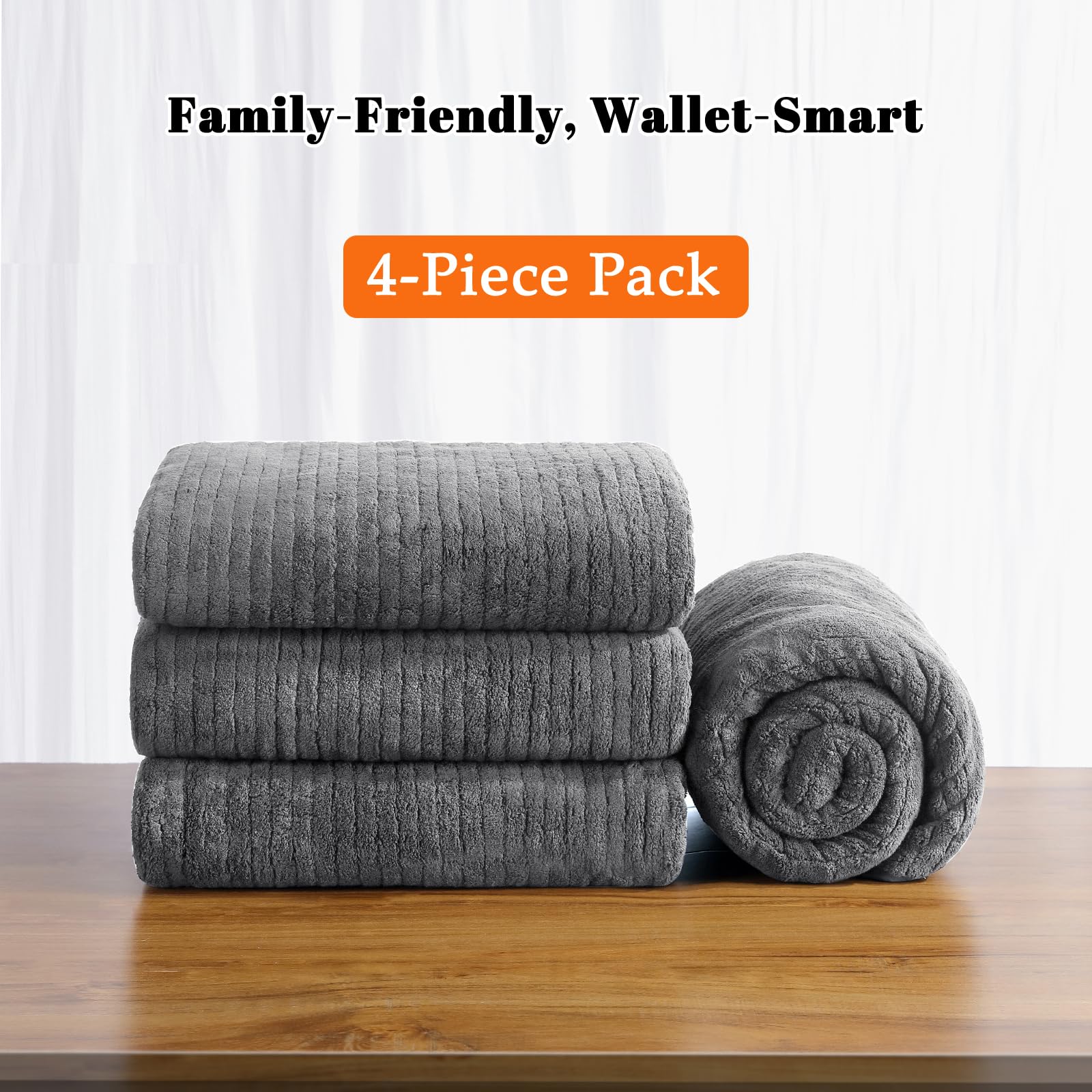 Lunoku grey bath towels shown hanging on hook, convenient storage option.