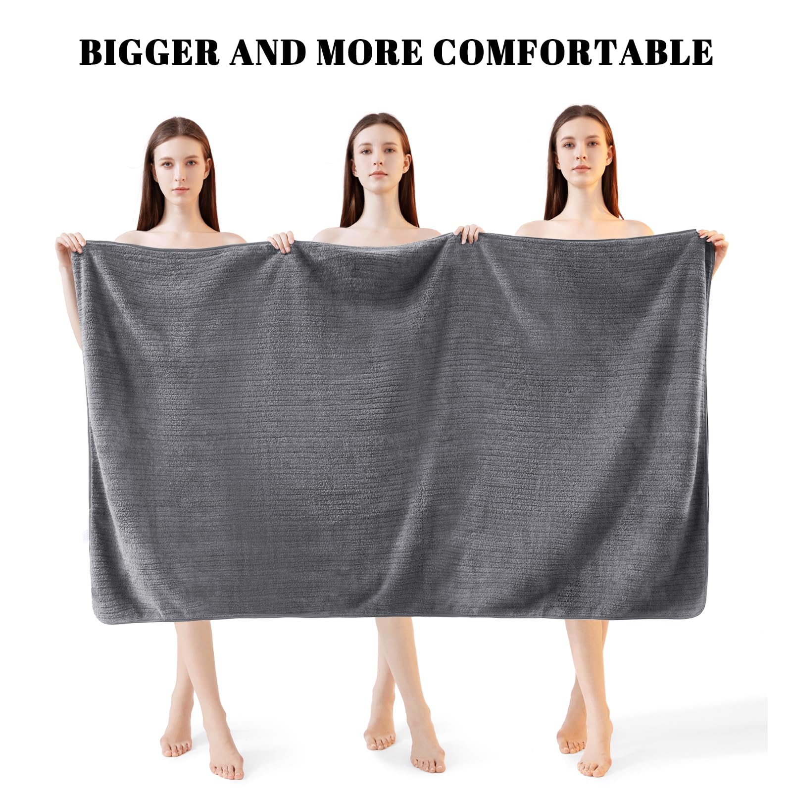 Lunoku extralarge 35x70 grey towels, ultra-soft feel ideal for pampering after shower.