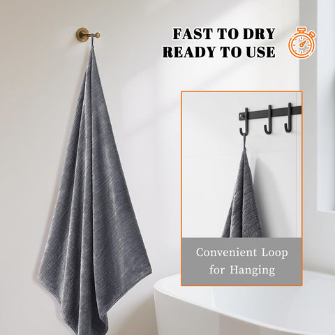 Lunoku towel set wrapped-edge with stripe design, durable for daily bathroom use.