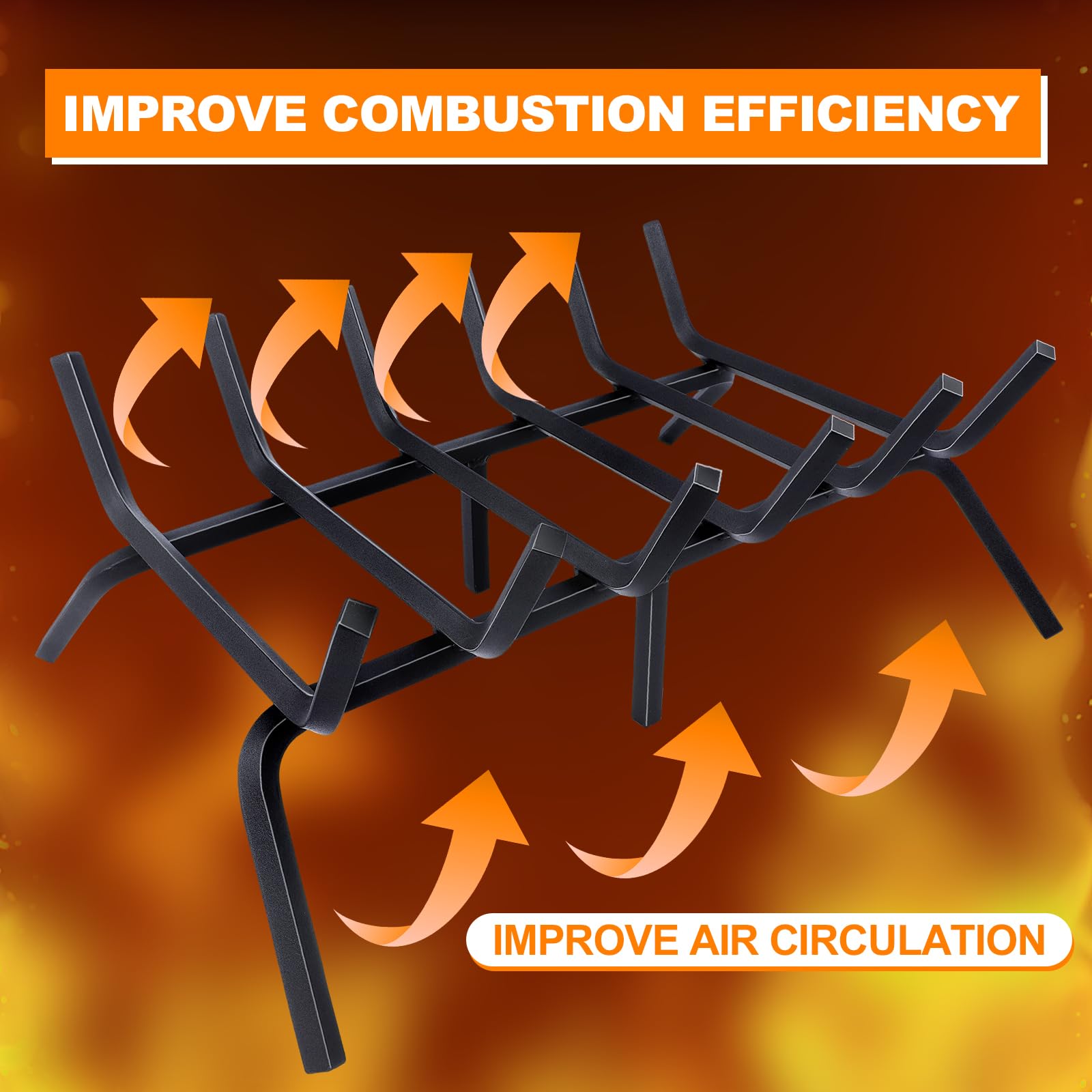 Luoieo log grate elevates wood for improved airflow.