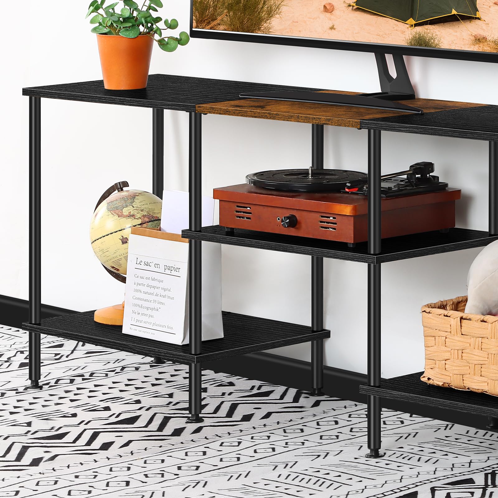 Luplom TV stand bottom compartment, discreet cable management.