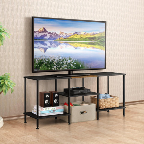 Luplom 50-inch TV stand black, front view, space-saving design for small living rooms.