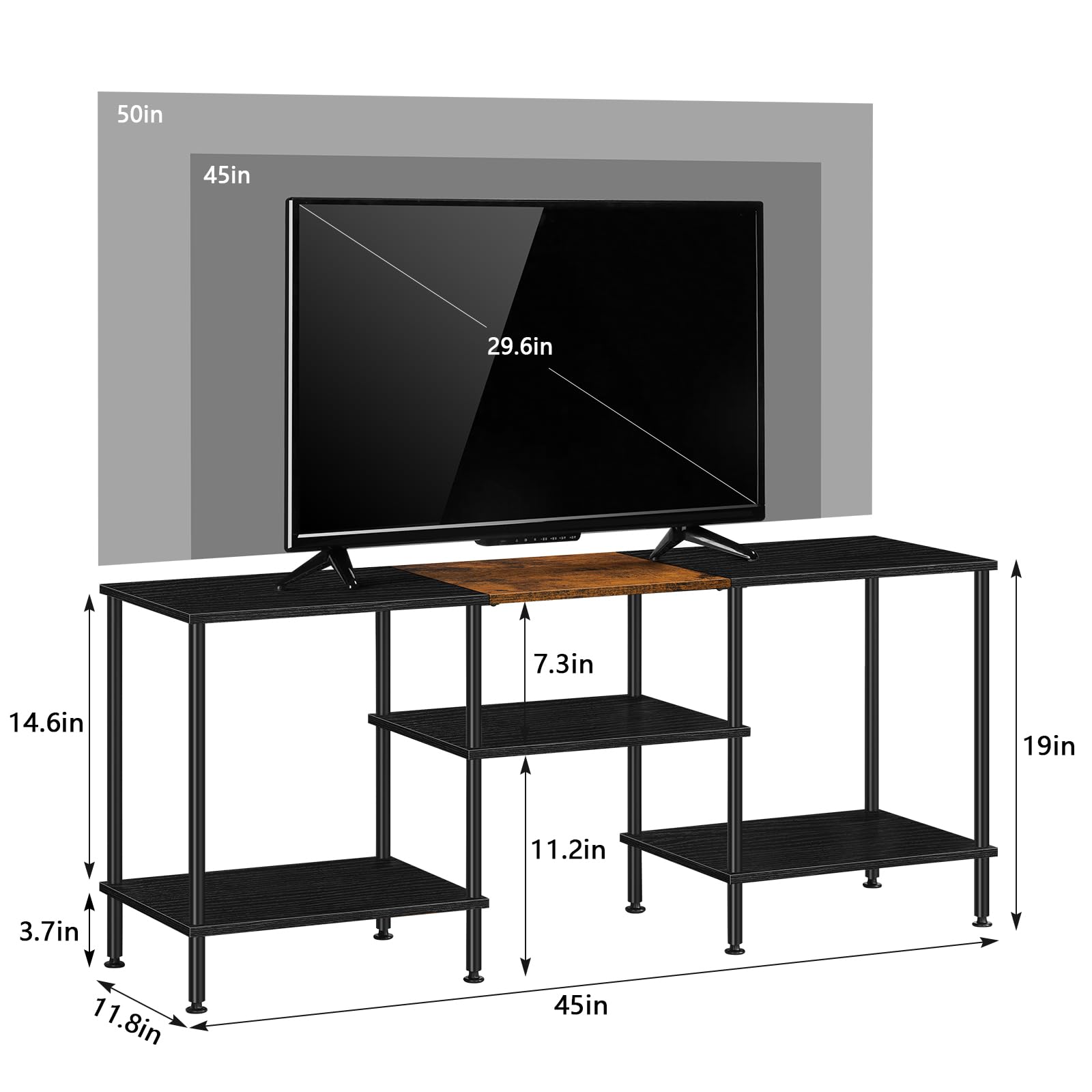 Luplom TV stand with top shelf storage for media players or consoles.