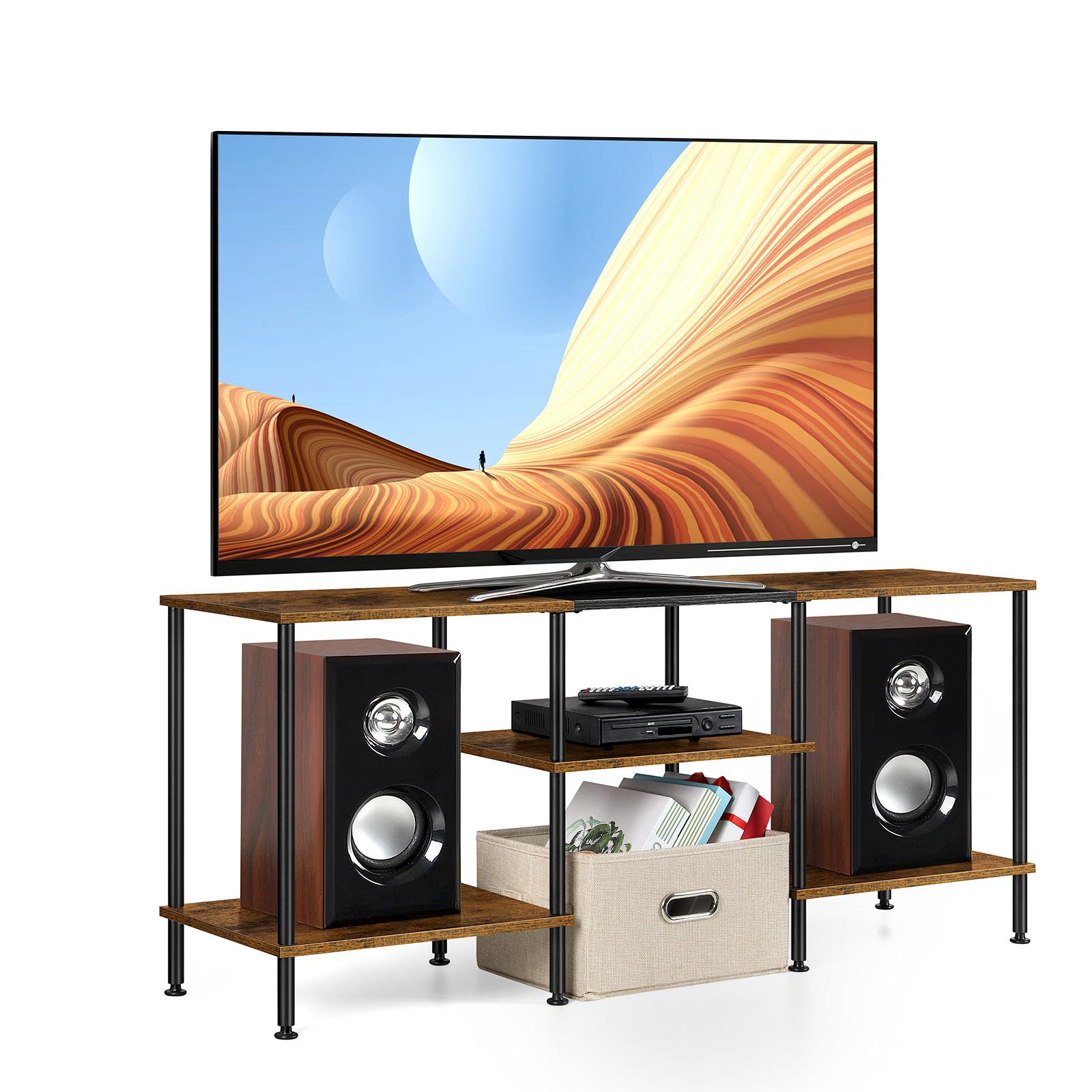 Luplom entertainment center in a living room setup with storage options.