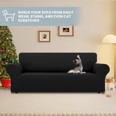 LURKA Stretch Loveseat Slipcover with elastic-bottom ensures secure fit and wrinkle-free seating.