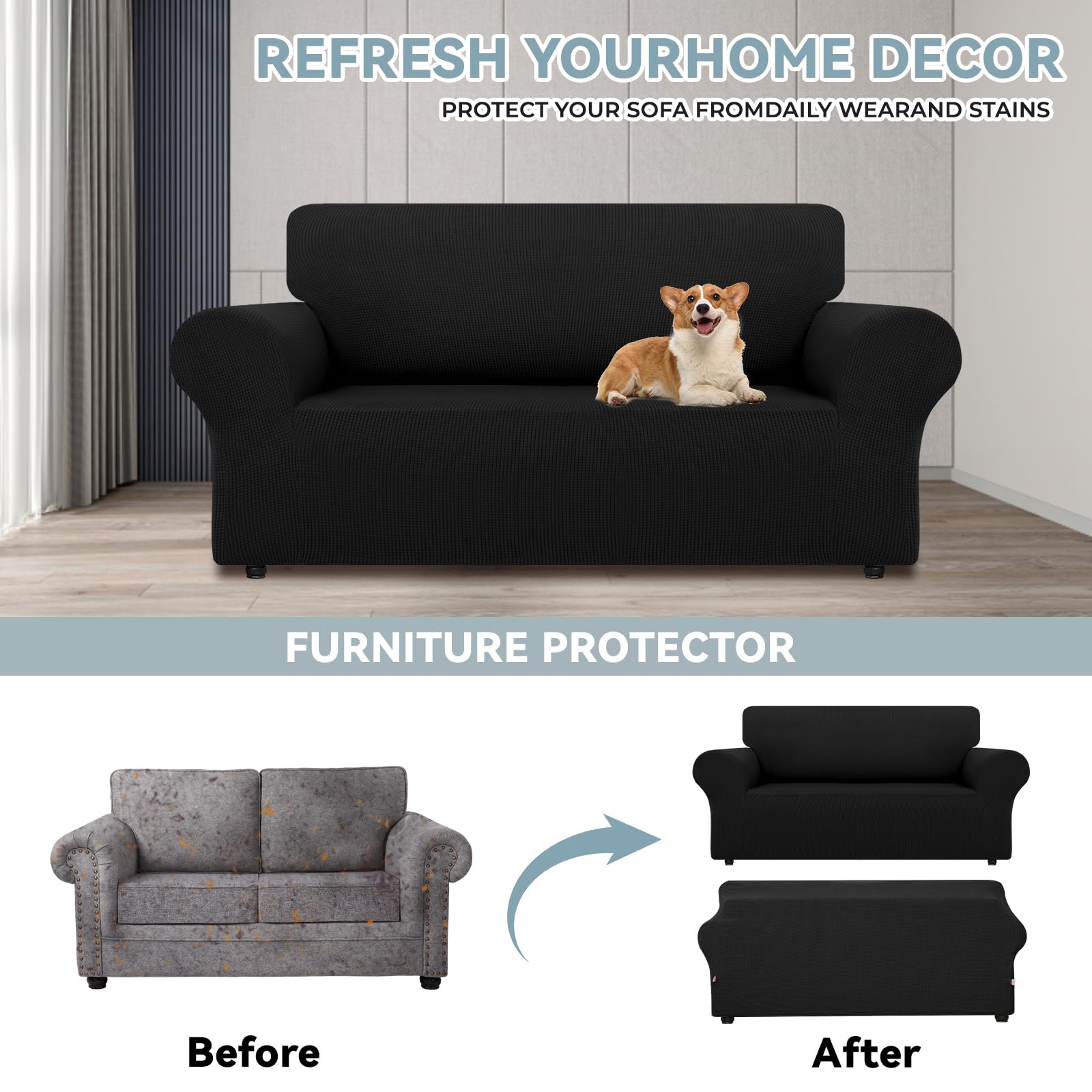 LURKA Stretch Loveseat Slipcover one-piece-design for easy setup and fast refresh.
