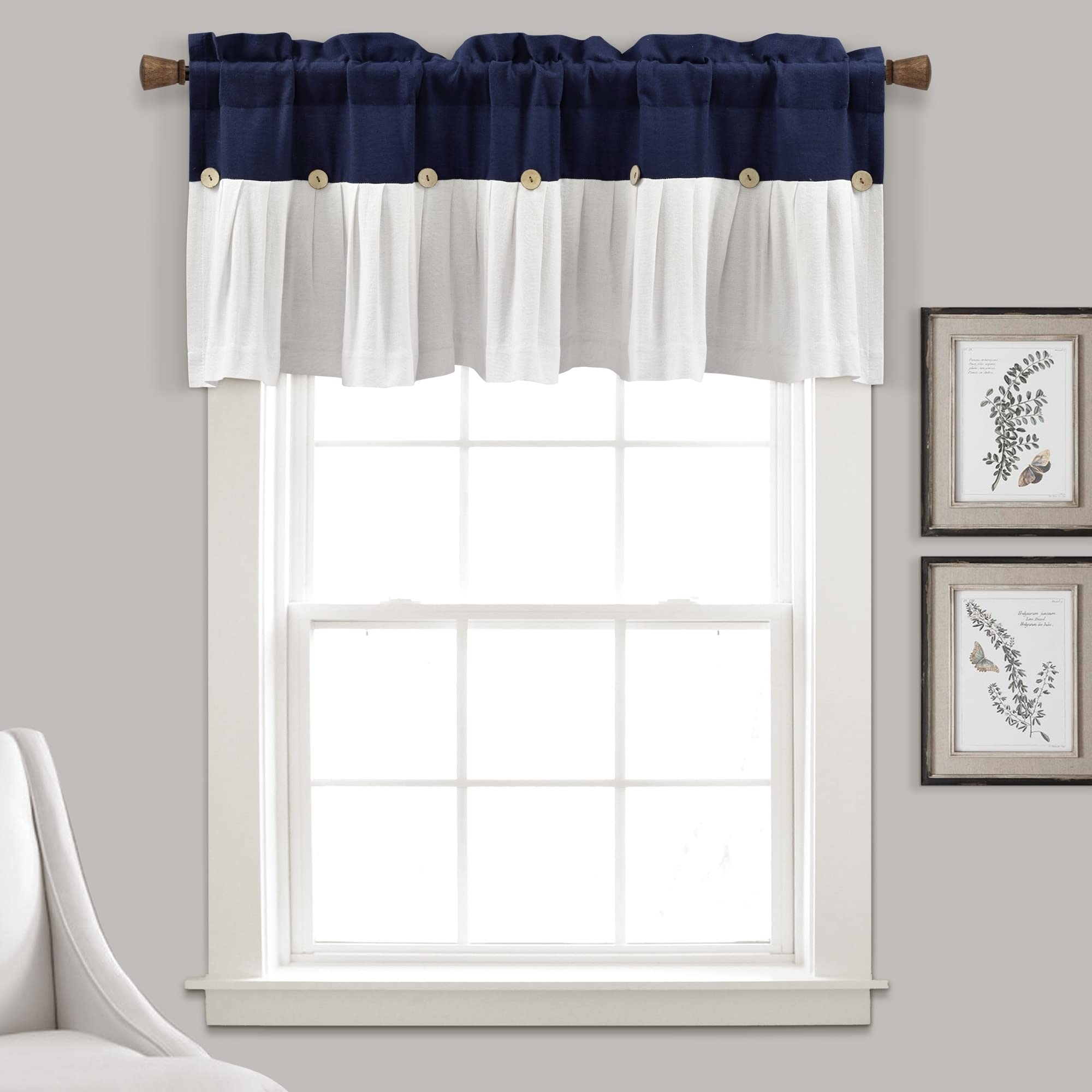 Lush Decor Linen Button Valance close-up of coconut husk buttons for rustic detail.