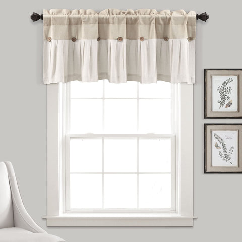 Lush Decor Linen Button Valance front view showing farmhouse charm and soft light.