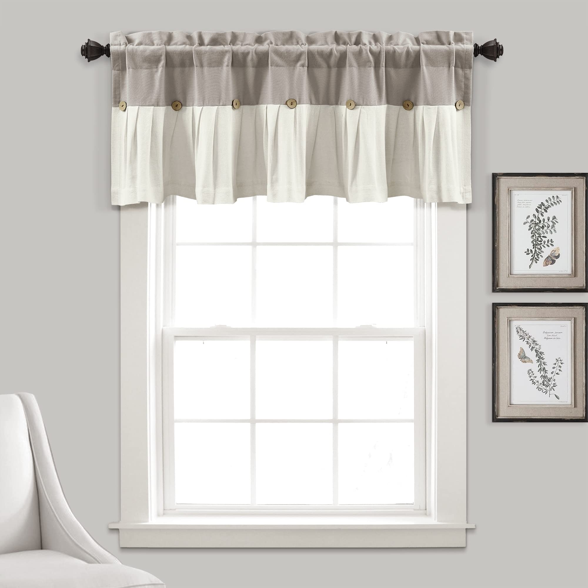 Lush Decor Linen Button Valance top ruffle detail adds a polished look.