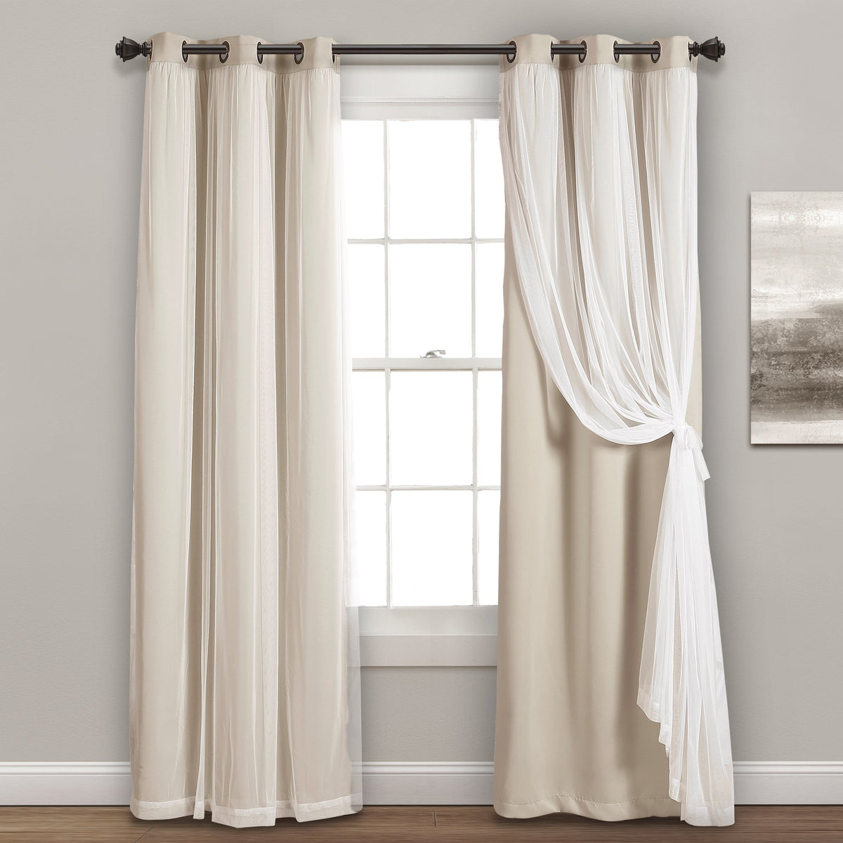 Lush Decor sheer overlay curtains in wheat add soft daylight to a room